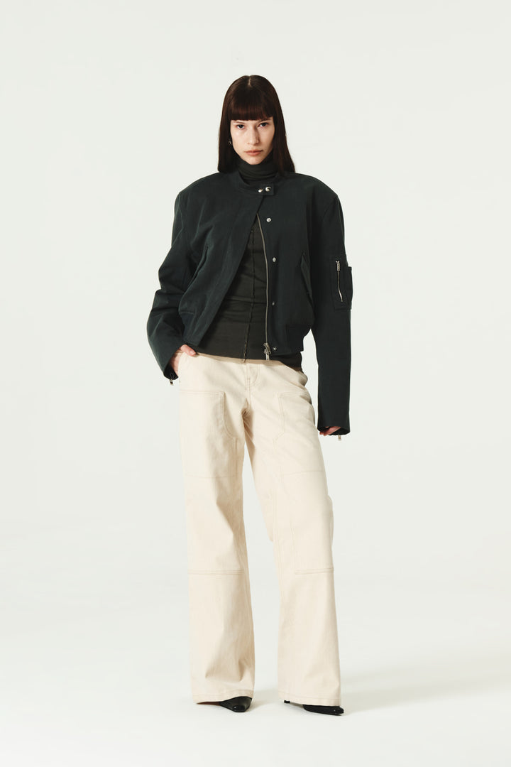 KIMMATIN Washed Crop Bomber Jumper — Gray