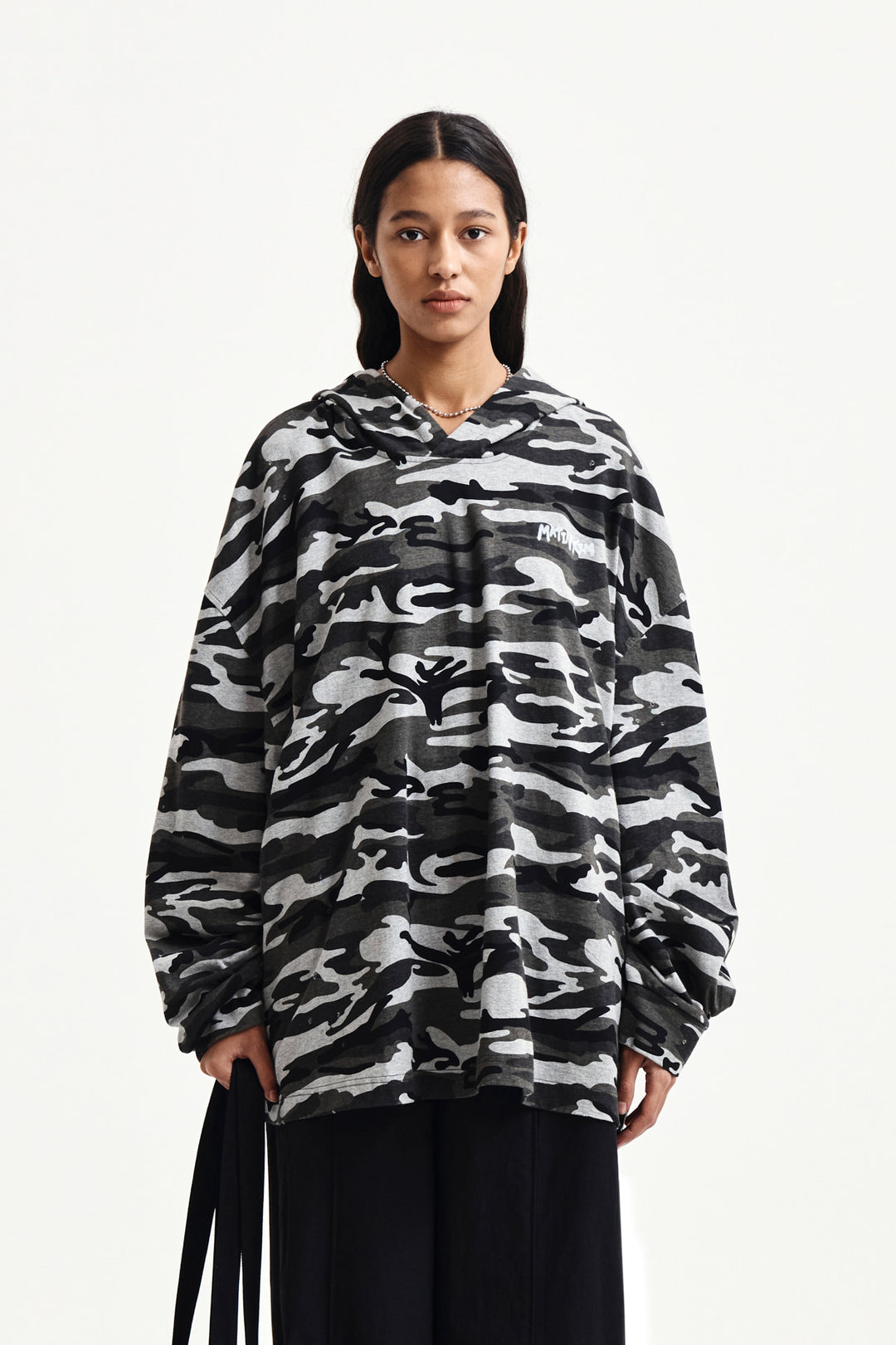 Matin Kim Typo Artwork Camouflage Hoody — Khaki