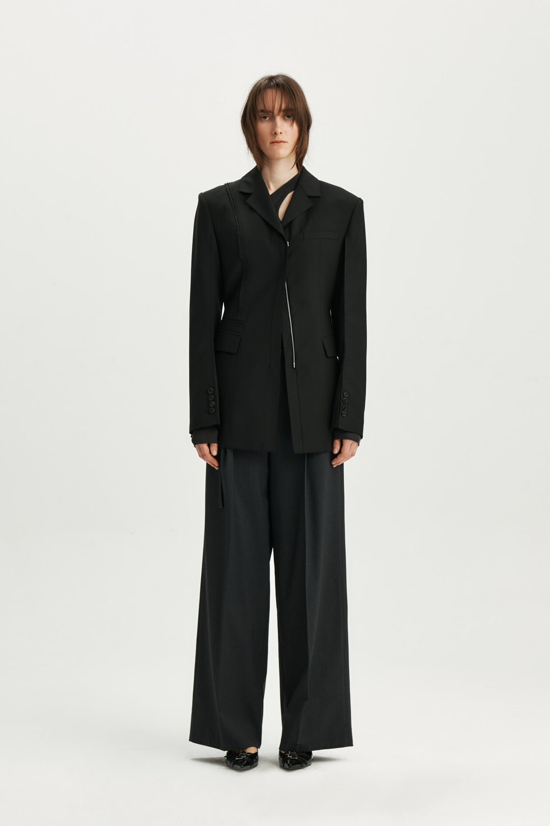 KIMMATIN Zipper Point Tailored Jacket — Black