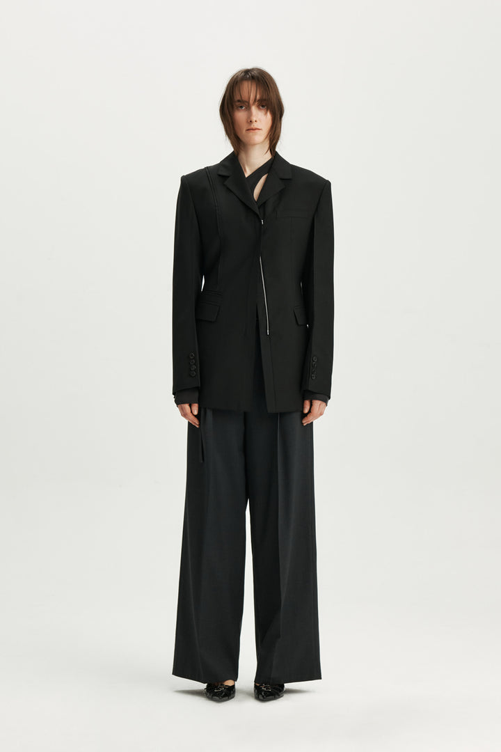 KIMMATIN Zipper Point Tailored Jacket — Black
