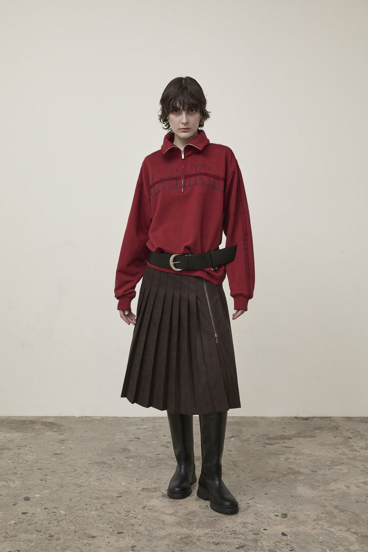 Matin Kim Side Zipper Pleats Midi Skirt — Brown