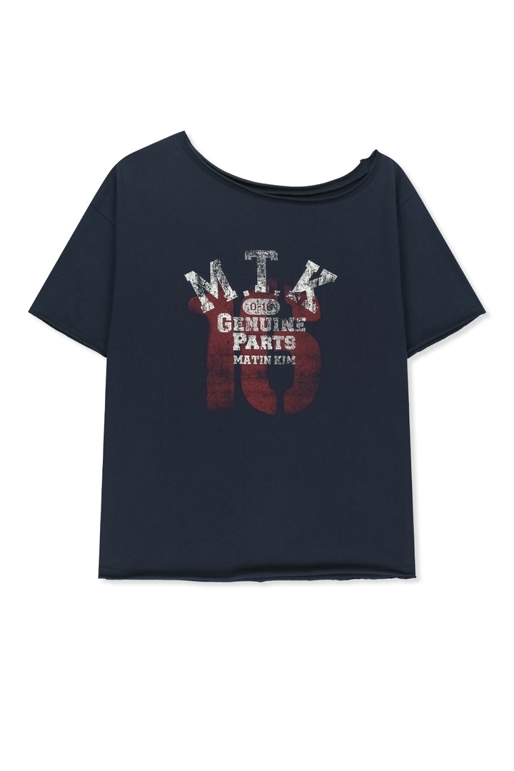 Matin Kim MTK 16 Graffiti Logo Asymmetric Top — Navy blue