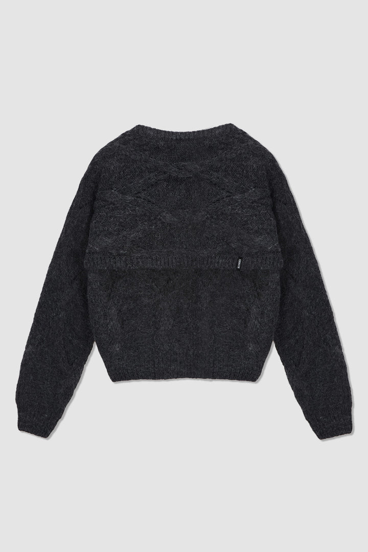 KIMMATIN Bolero Layered Cable Knit Pullover — Charcoal