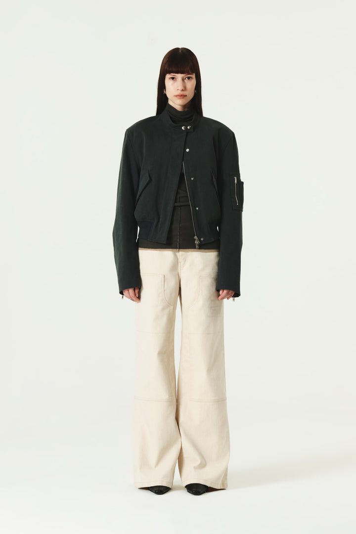 KIMMATIN Washed Crop Bomber Jumper — Gray