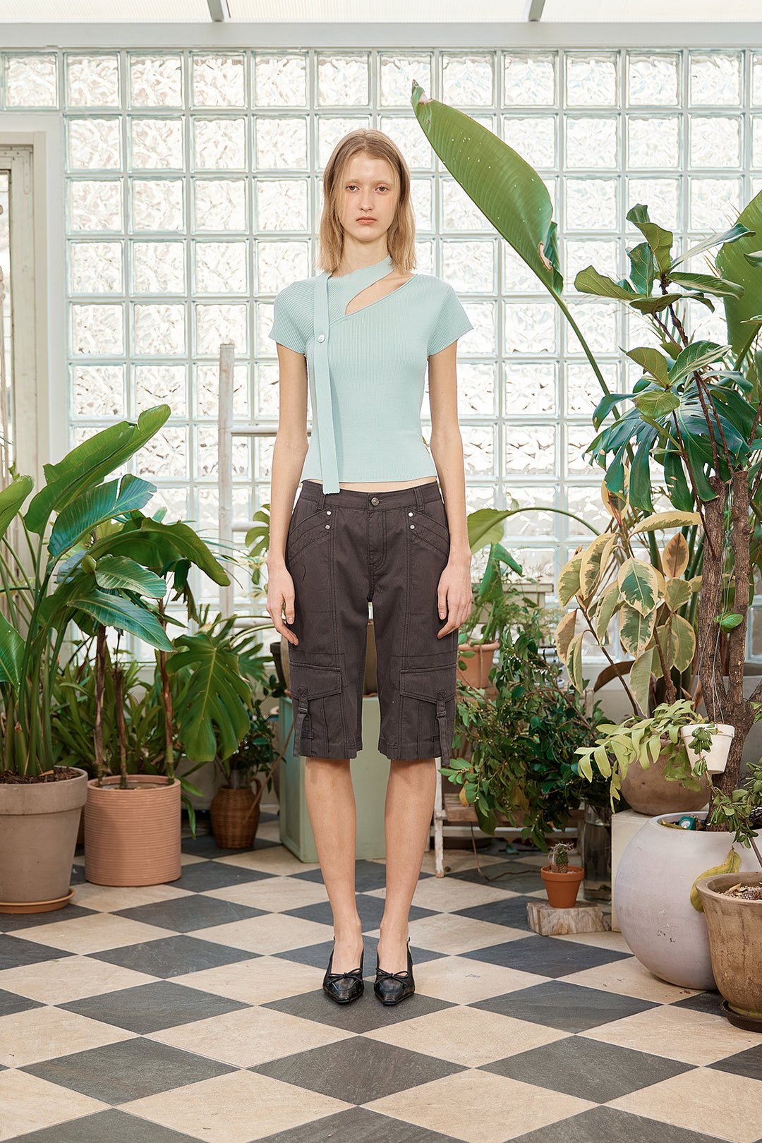 Matin Kim Scarf Point Knit Top — Mint