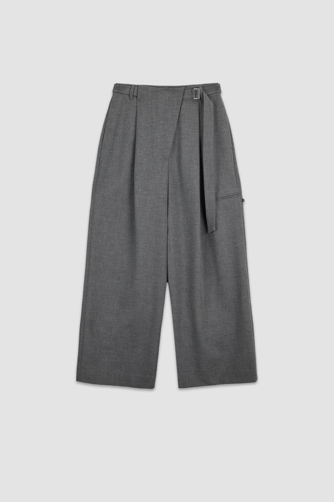 KIMMATIN Diagonal Zipper Belted Pants — Gray
