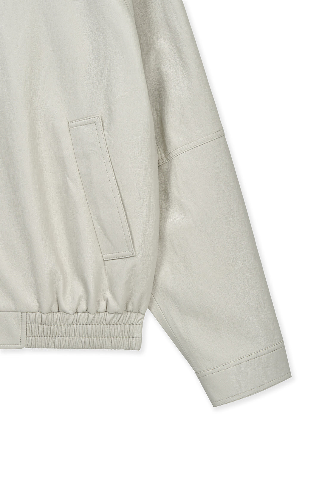 Matin Kim Small Logo Faux Leather Zip-Up — Light Grey