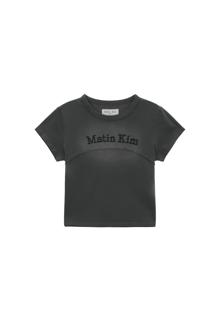 Matin Kim Pigment Cut Out Logo Crop Top — Charcoal