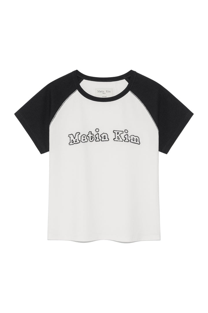 Matin Kim Flower Stitch Raglan Logo Top — Black