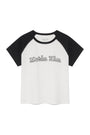 Matin Kim Flower Stitch Raglan Logo Top — Black