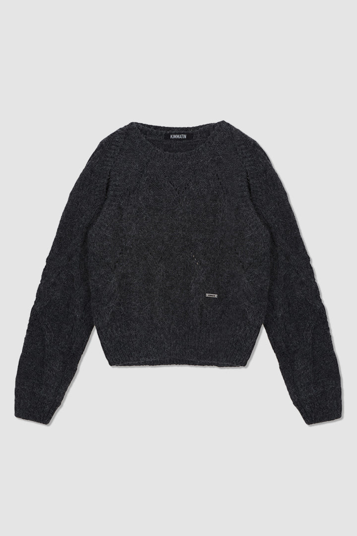 KIMMATIN Bolero Layered Cable Knit Pullover — Charcoal