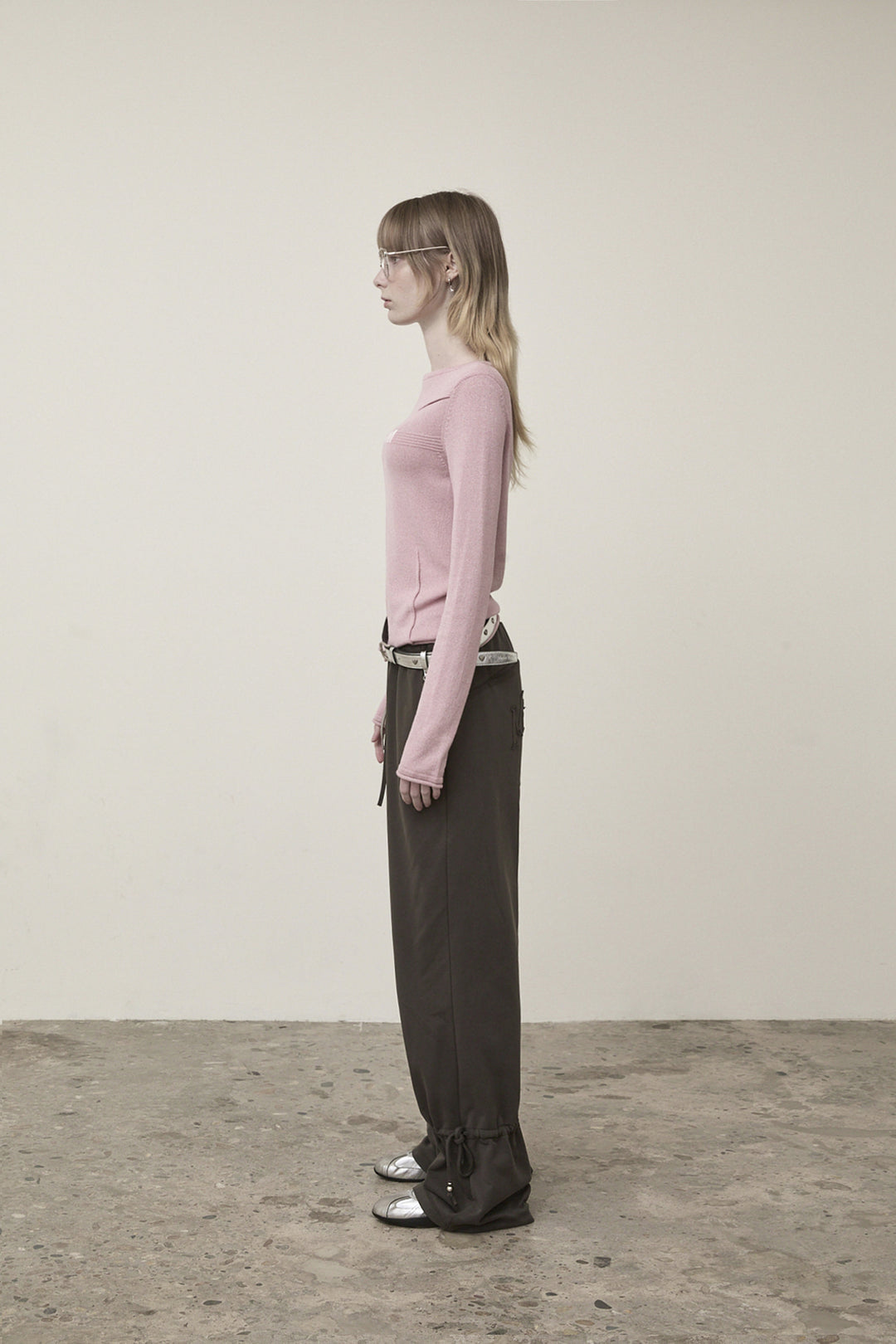 Matin Kim Glitter Slim Logo Knit Top — Pink