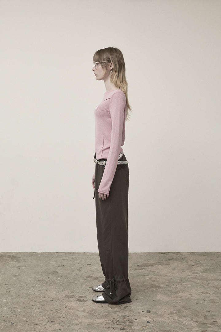 Matin Kim Glitter Slim Logo Knit Top — Pink