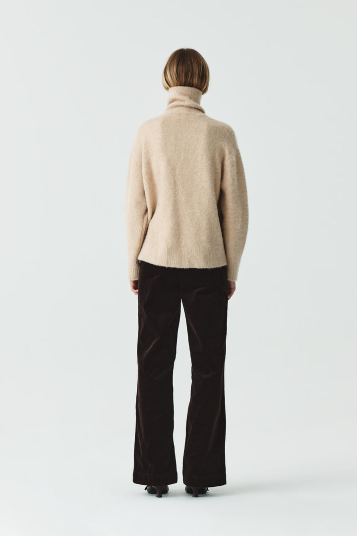 KIMMATIN Button High Neck Alpaca Blend Sweater — Beige