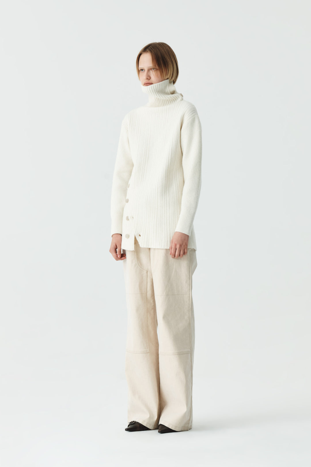 KIMMATIN Button Slit Knit Dress — Ivory