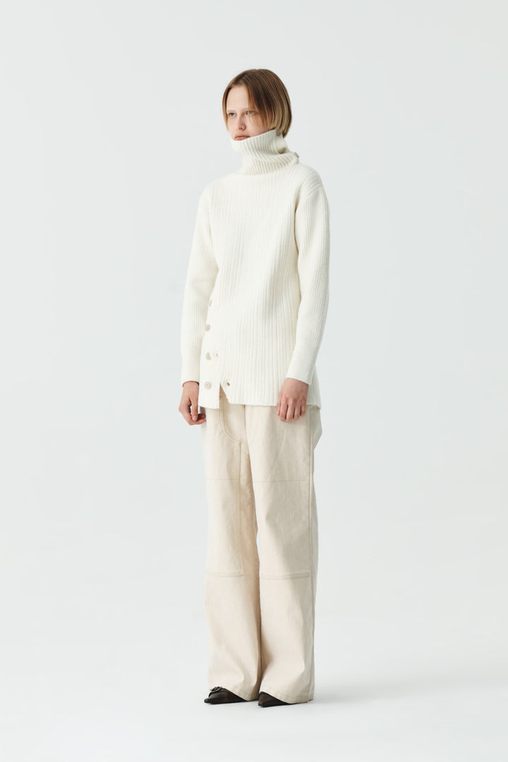 KIMMATIN Button Slit Knit Dress — Ivory