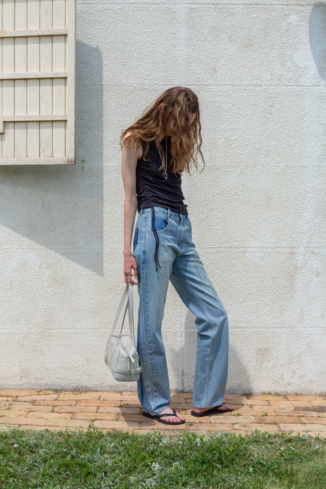 Matin Kim String Off-Shoulder Slim Top — Charcoal