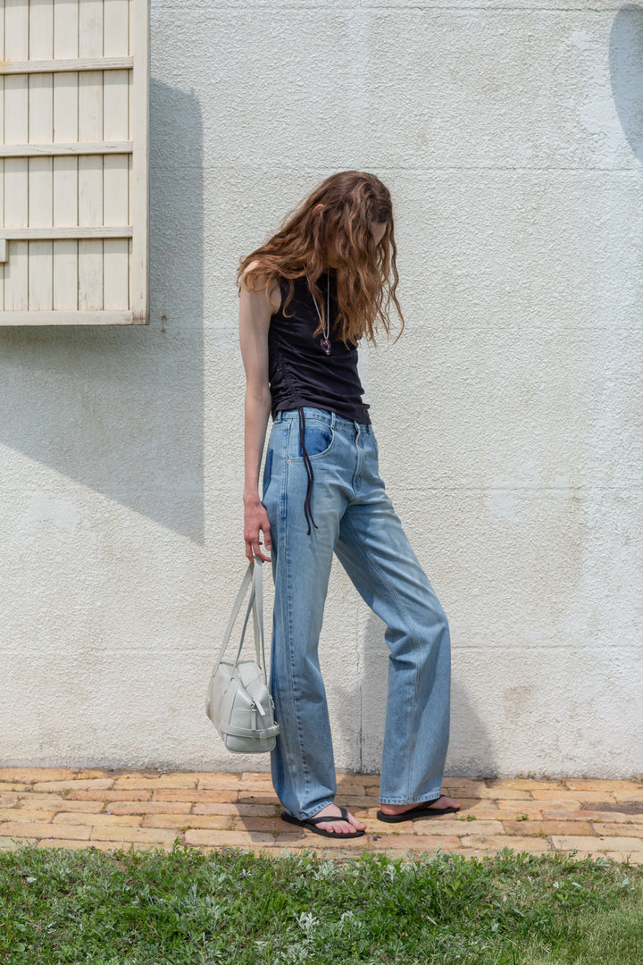 Matin Kim String Off-Shoulder Slim Top — Charcoal