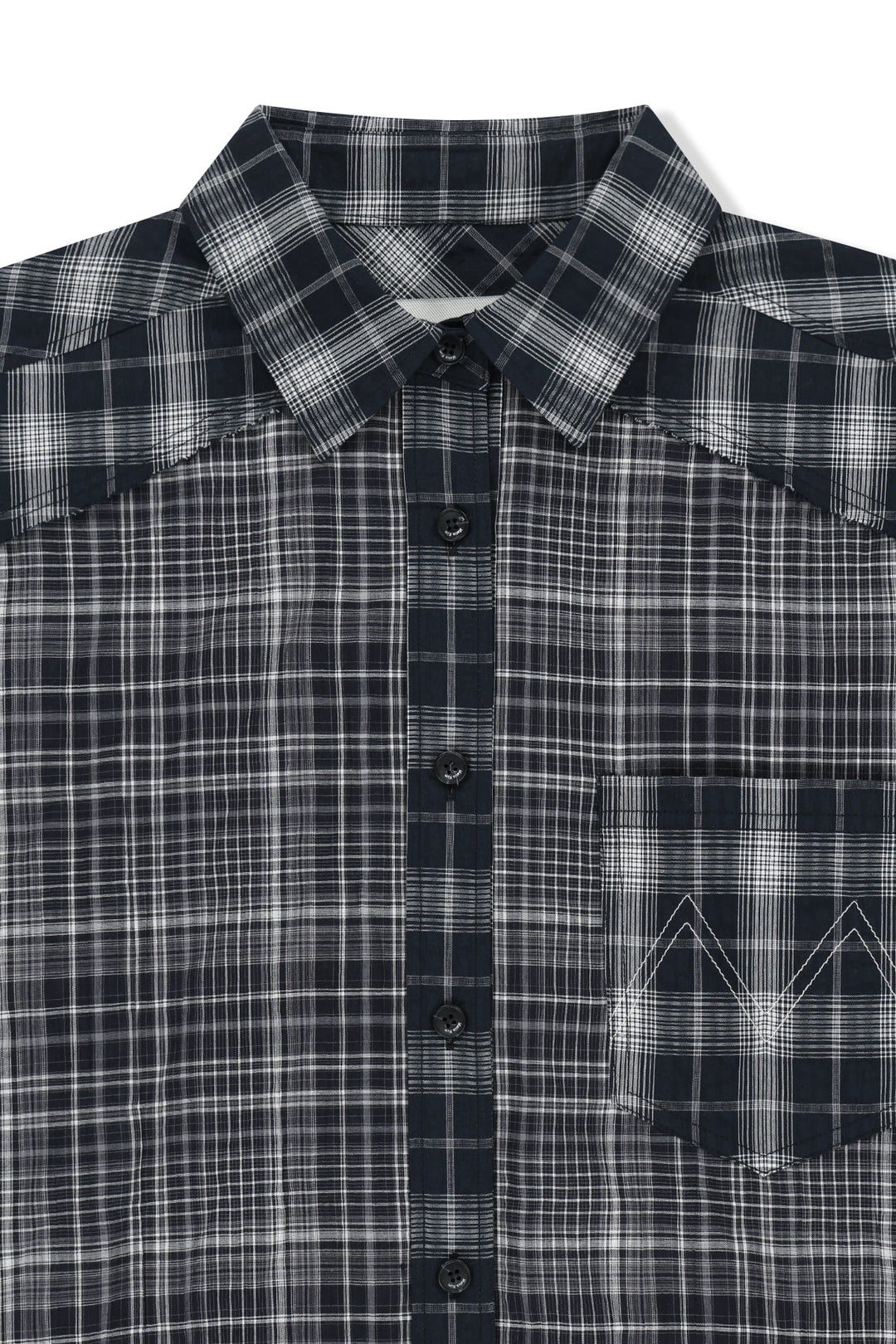 Matin Kim Mixed Check Overfit Shirt — Navy blue
