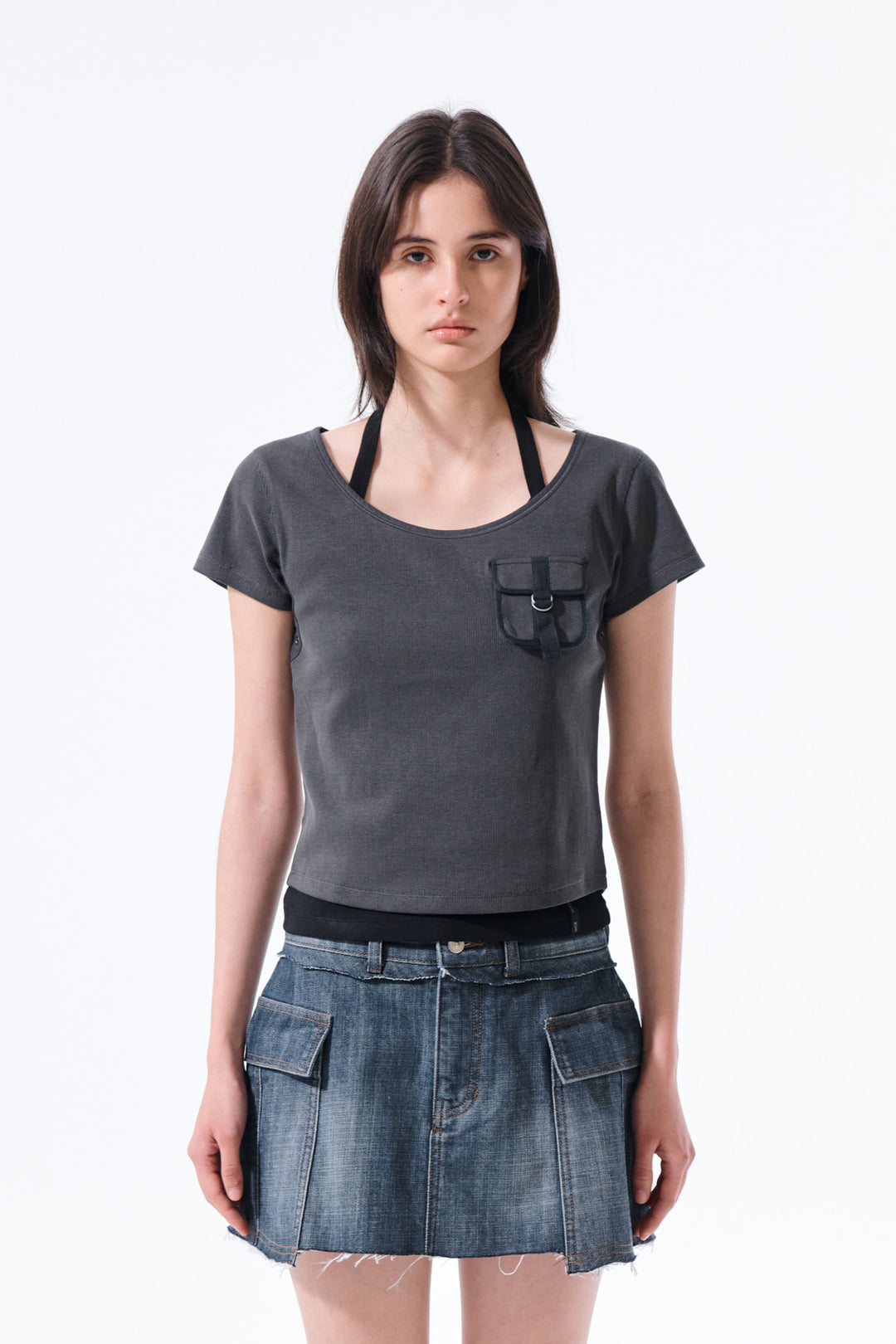 Matin Kim Pocket Point Slim Fit Top — Charcoal