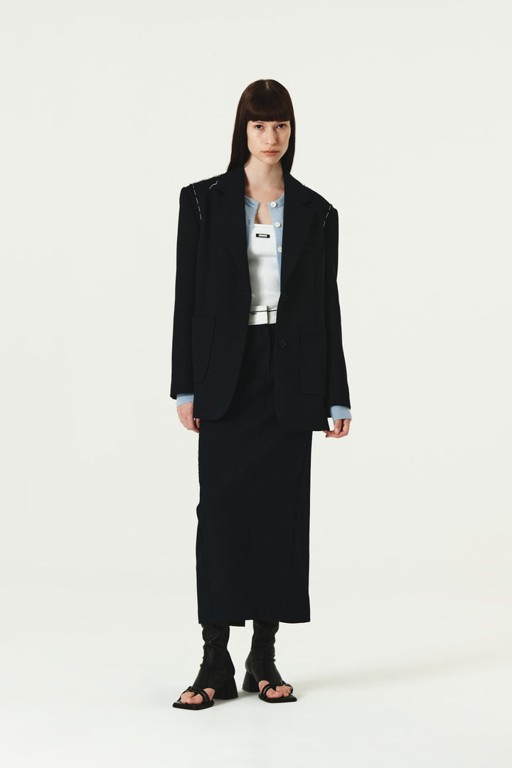 KIMMATIN Foldover Twill Wool Skirt — Navy blue
