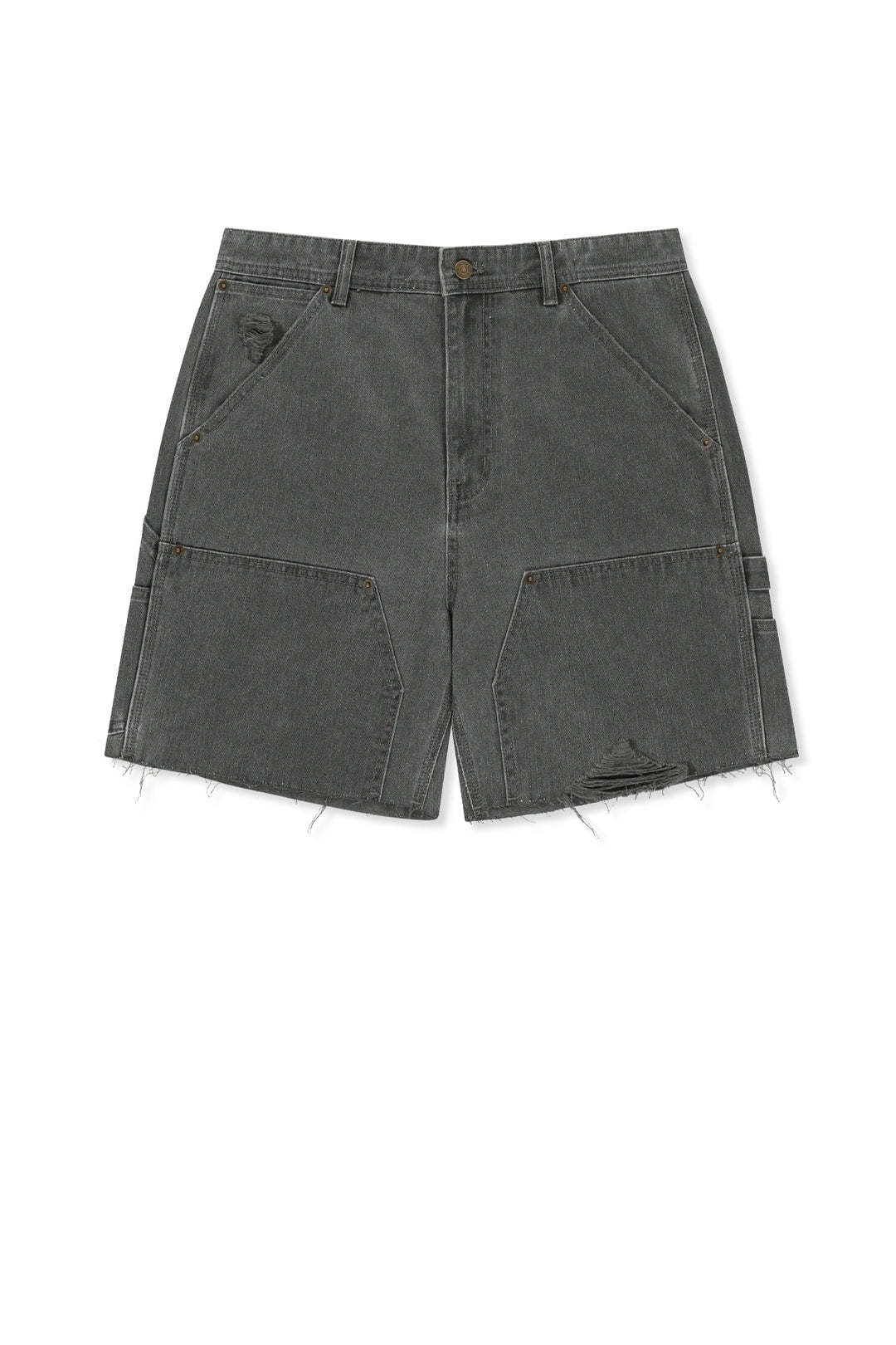 Matin Kim Herringbone Raw Cut Denim Shorts — Gray