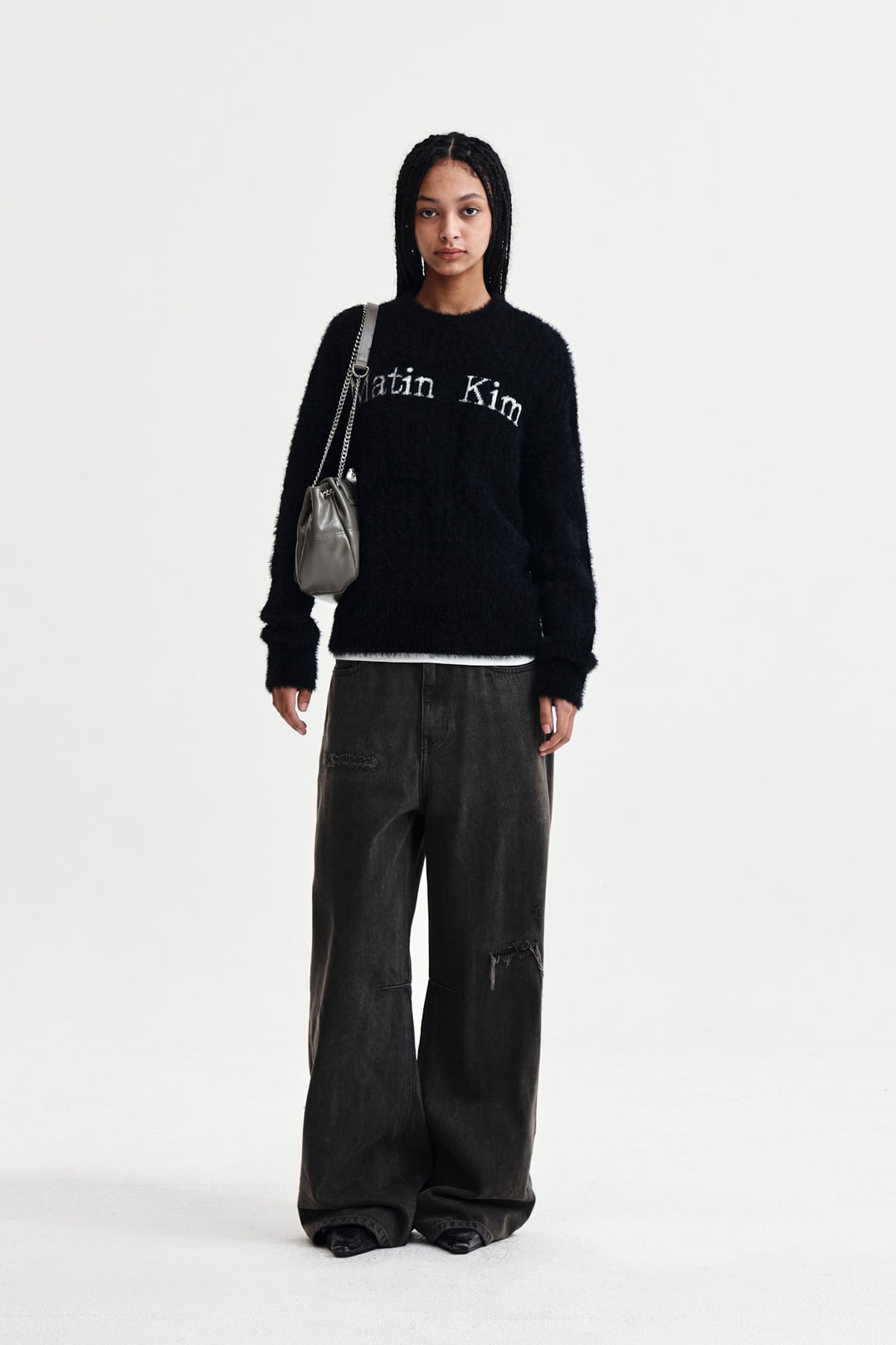 Matin Kim Hairy Cable Knit Pullover — Black