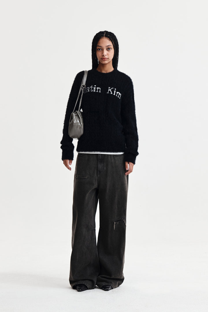 Matin Kim Hairy Cable Knit Pullover — Black