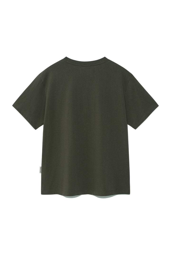 Matin Kim Embroidery Small Logo Oversize Top — Khaki