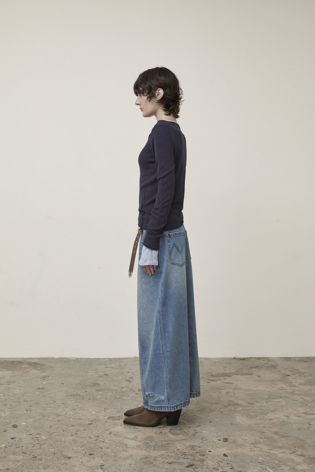 Matin Kim Damage Point Long Denim Skirt — Blue