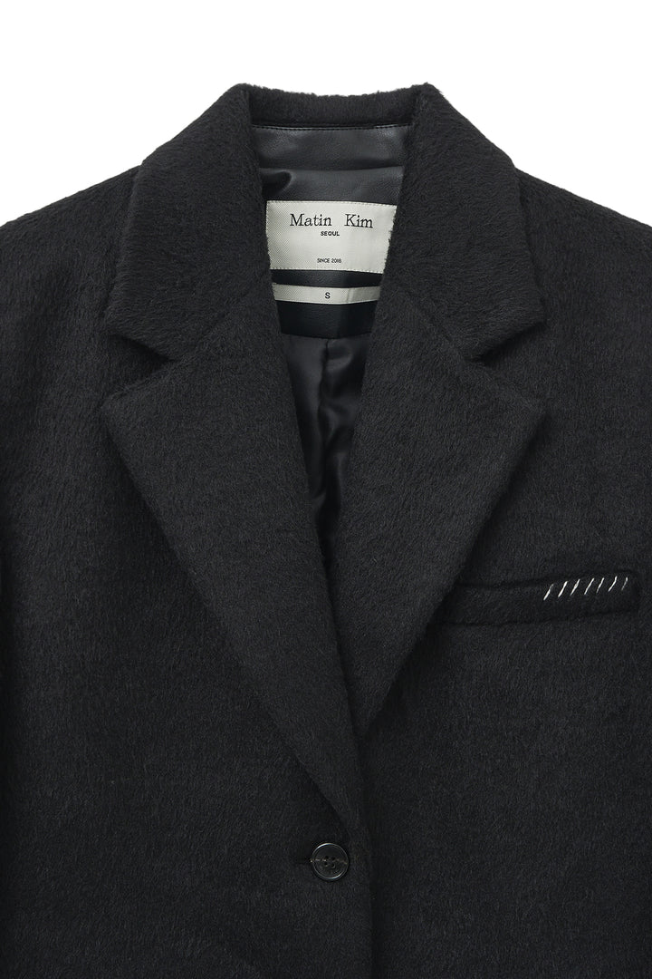 Matin Kim Hairy Overfit Stitch Single Jacket — Black