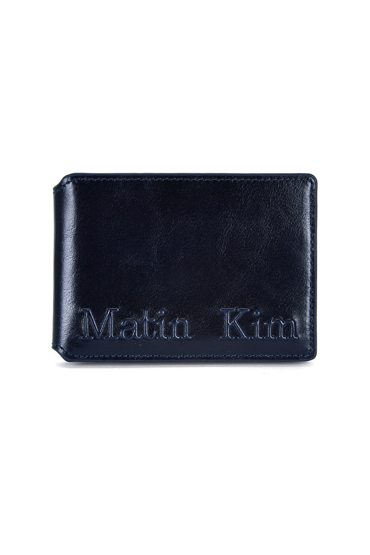 Matin Kim Embossed Logo Business Wallet — Navy blue