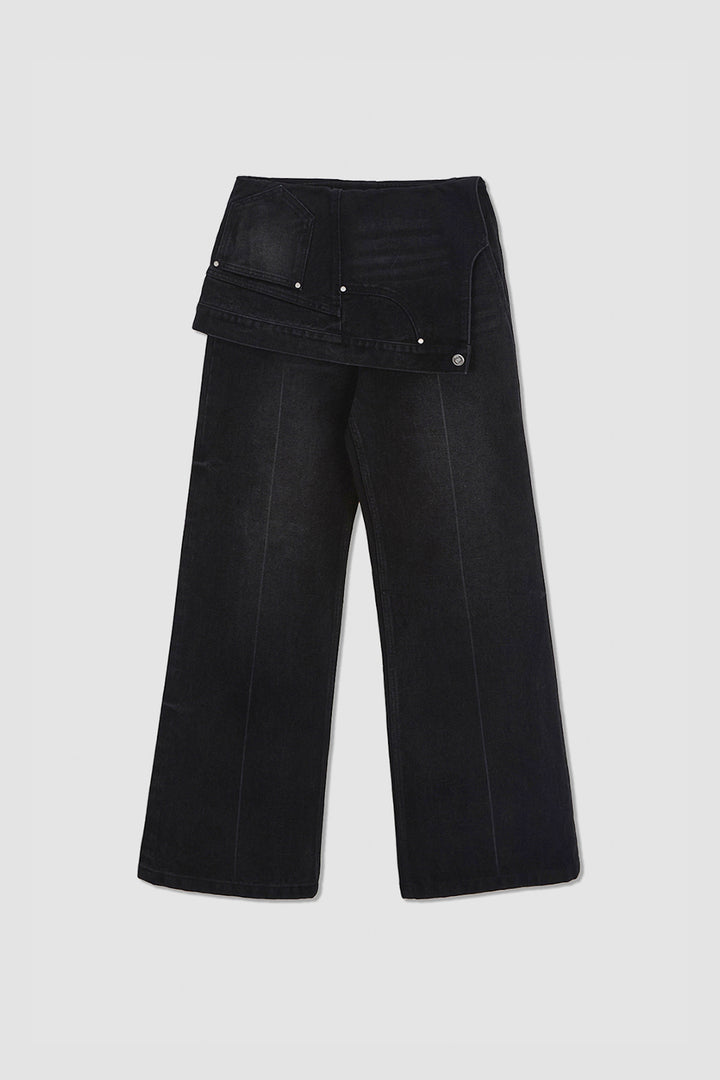 KIMMATIN Upside Down Layered Denim Pants — Black