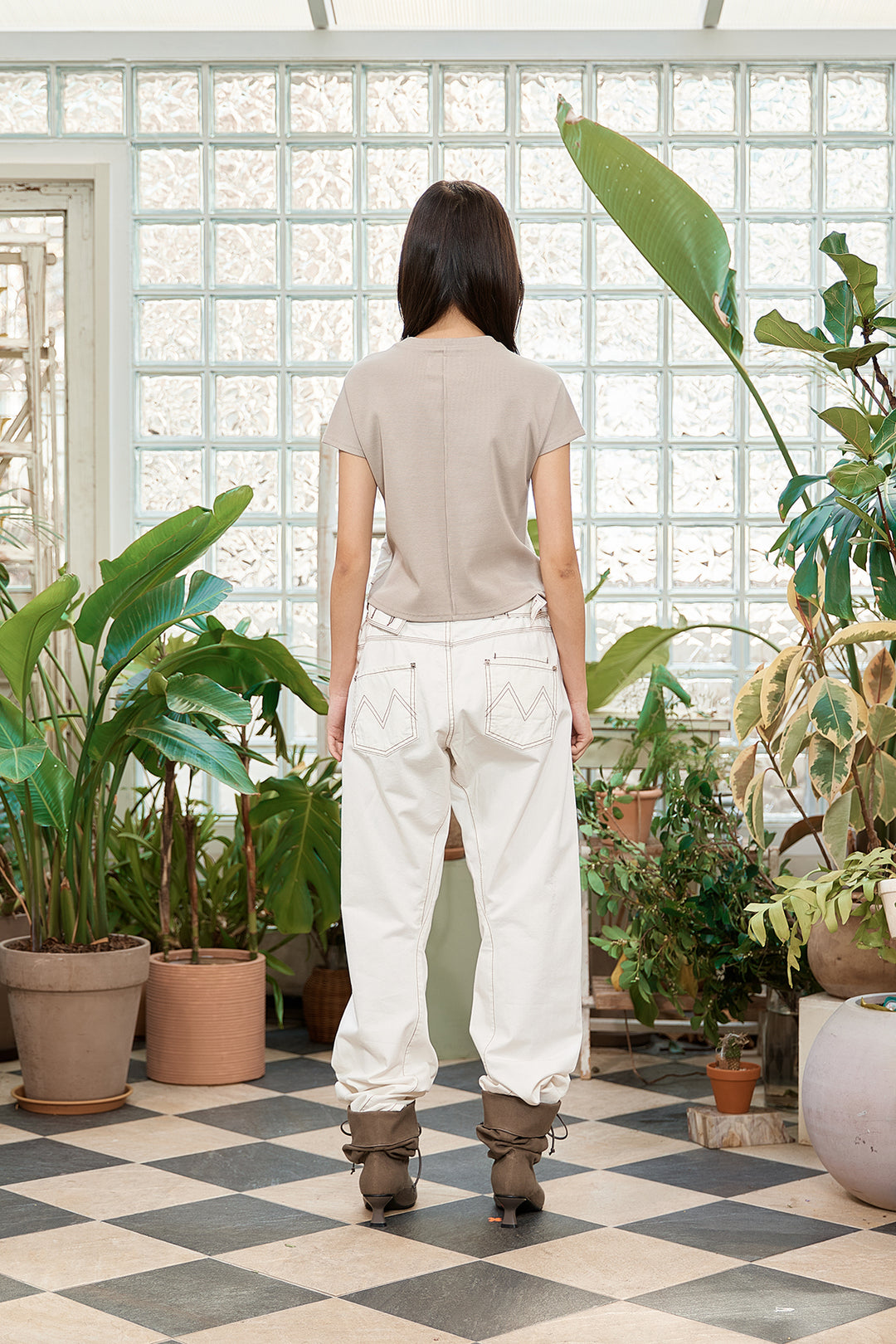 Matin Kim Pintuck Layered Slim Crop Top — Khaki