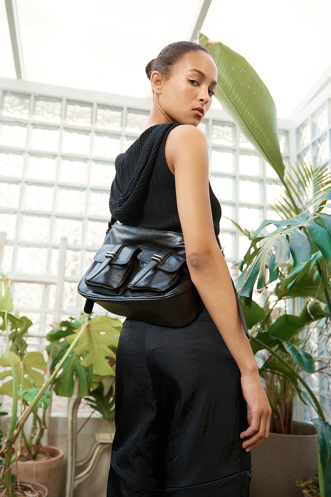 Matin Kim Wrap Sleeveless Knit Hoody — Black