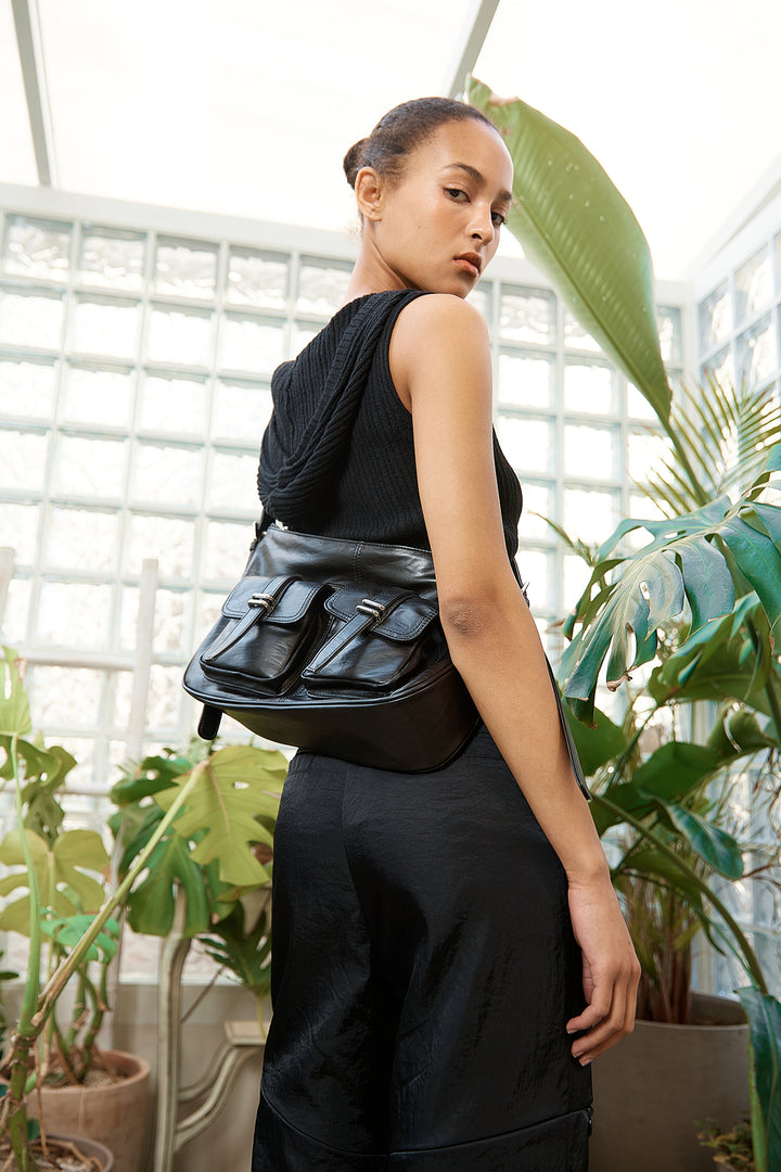 Matin Kim Wrap Sleeveless Knit Hoody — Black