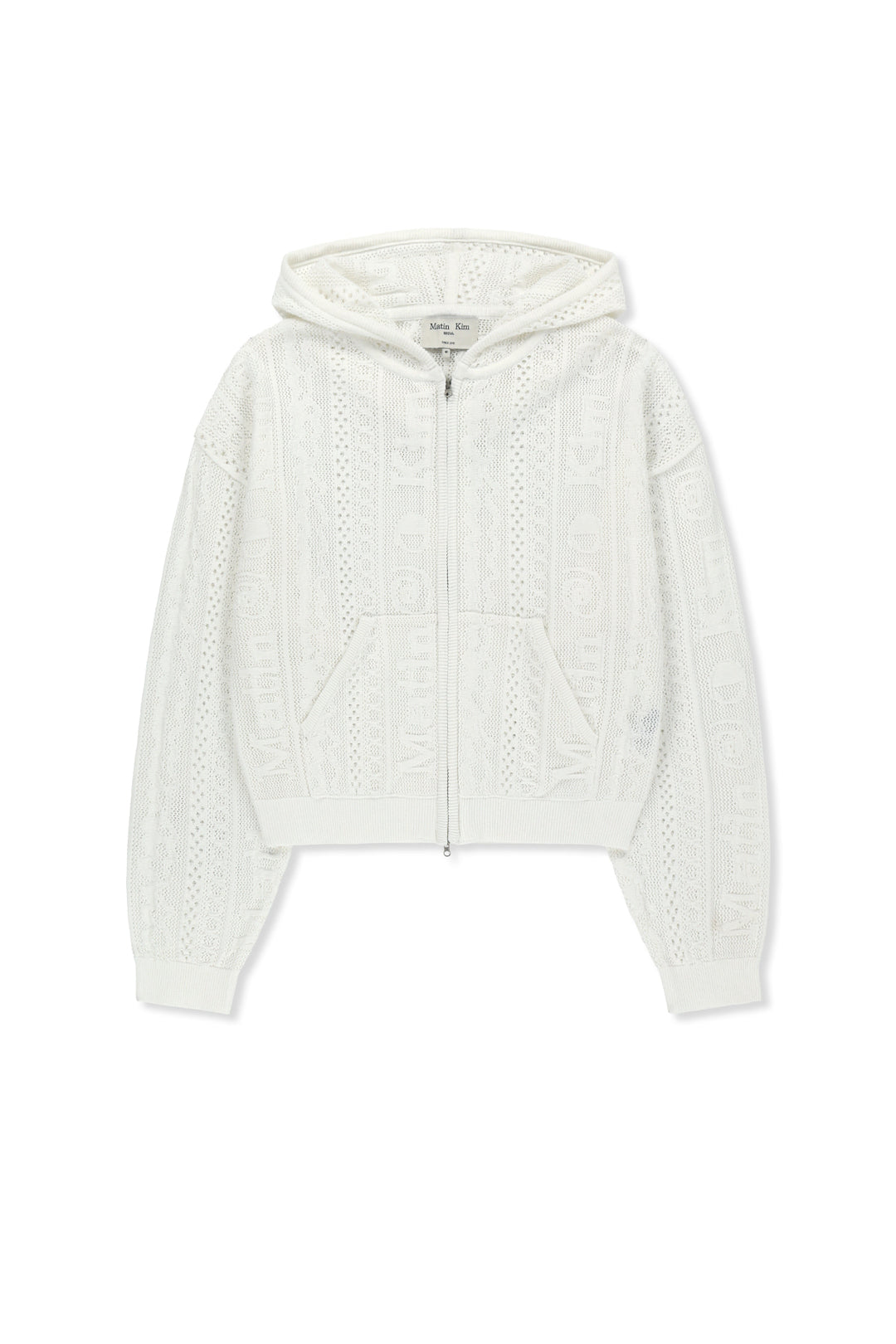 Matin Kim Mesh Logo Knit Zip Hoody — White