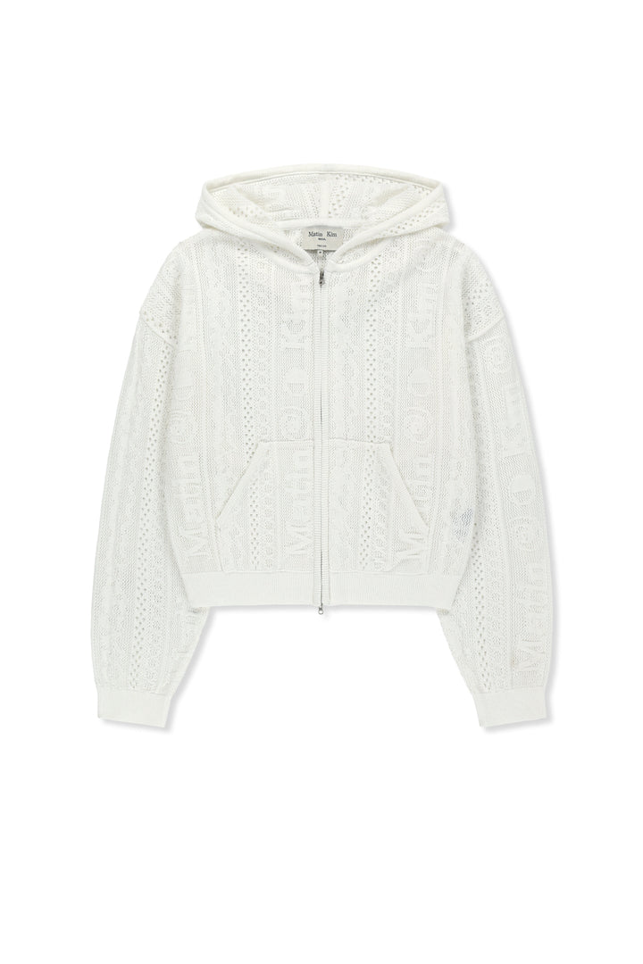 Matin Kim Mesh Logo Knit Zip Hoody — White