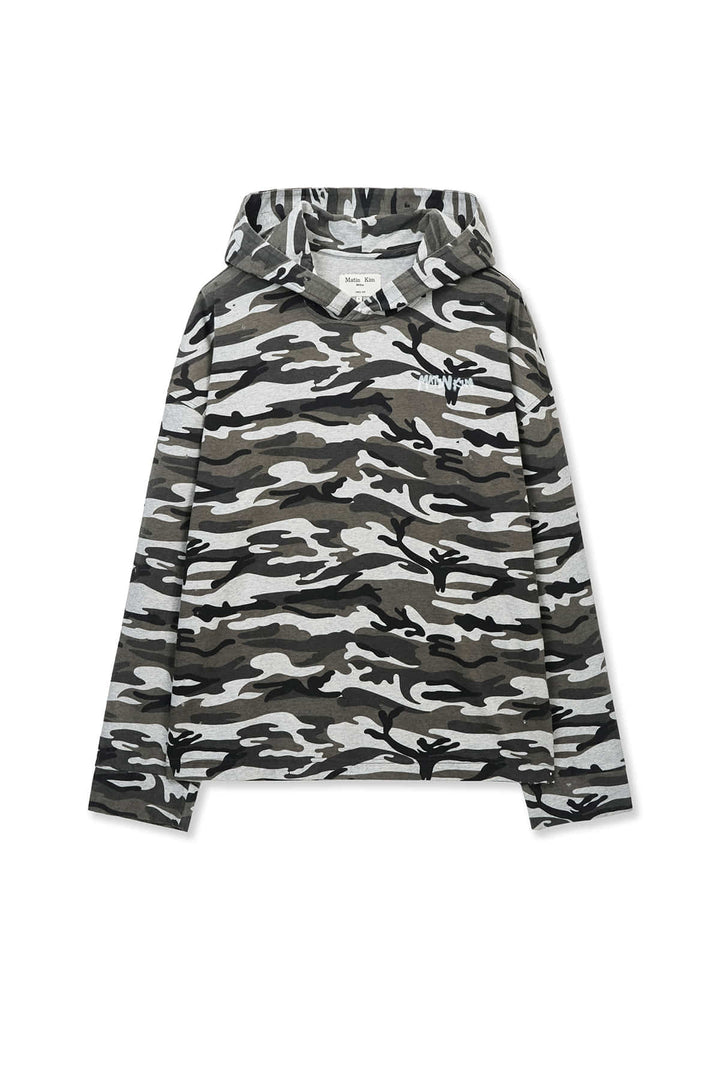 Matin Kim Typo Artwork Camouflage Hoody — Khaki