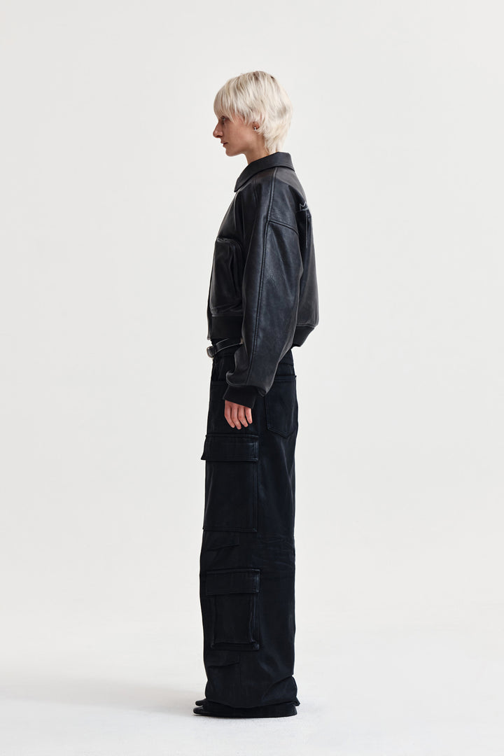 Matin Kim Faux Leather Overshirt — Charcoal