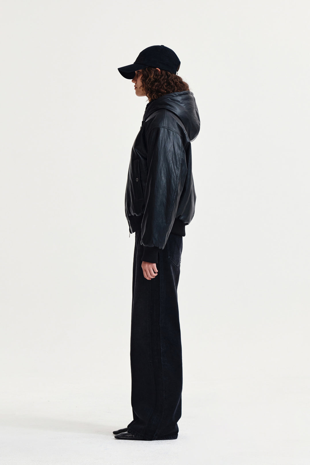 Matin Kim Faux Leather Zip-Up Hoody — Black