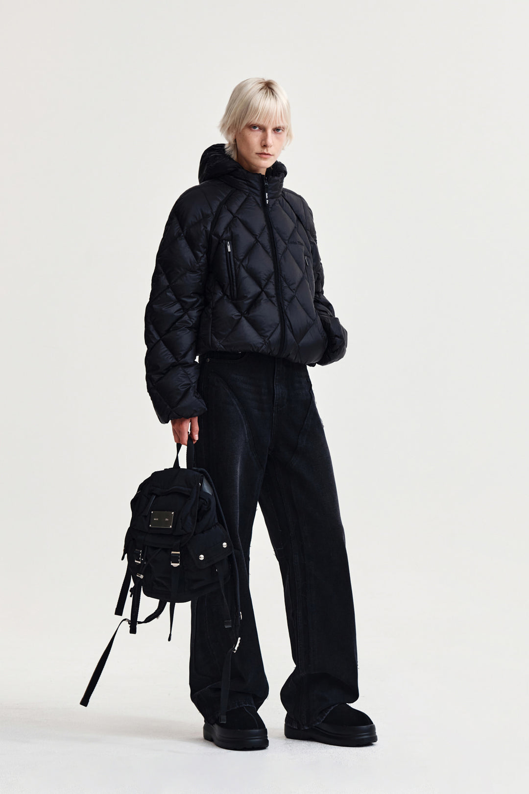 Matin Kim Quilting Hoody Lightweight Jumper — Black