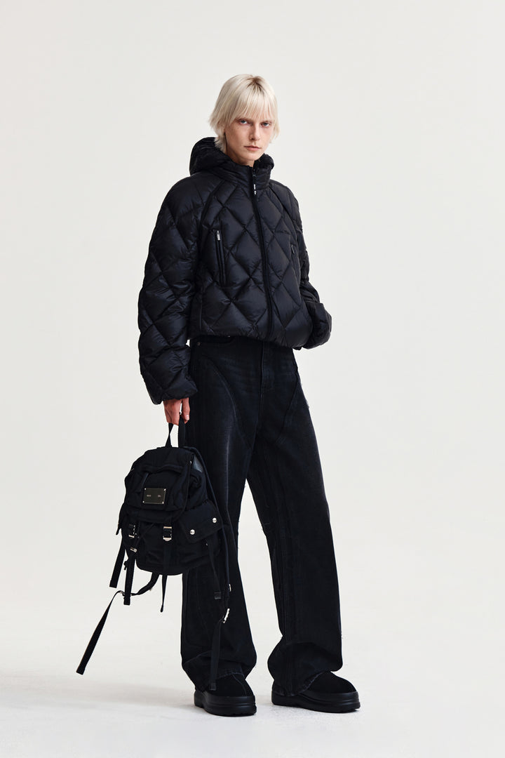 Matin Kim Quilting Hoody Lightweight Jumper — Black