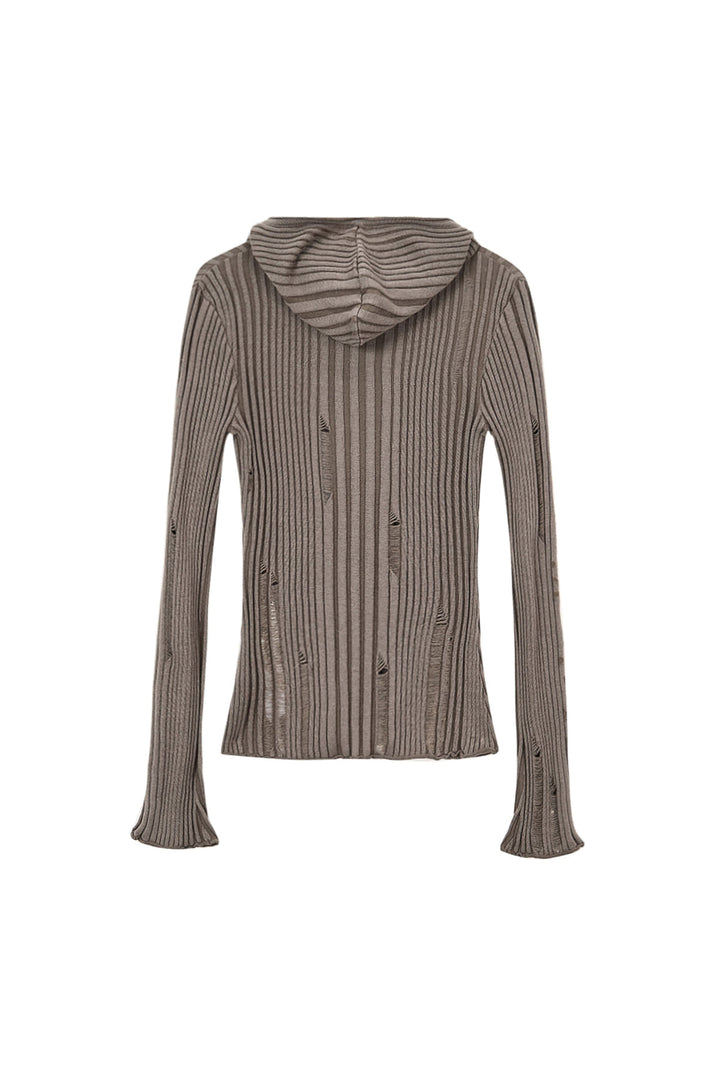 Matin Kim Logo Point Damage Slim Hoody Cardigan — Brown