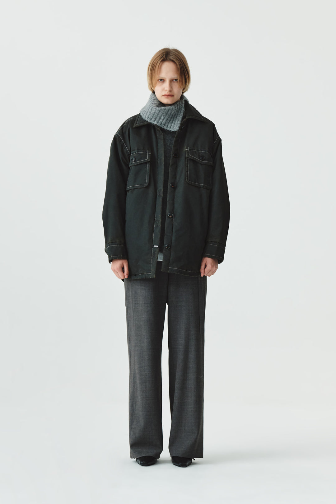 KIMMATIN Pocket Point Padded Shirt Jumper — Brown
