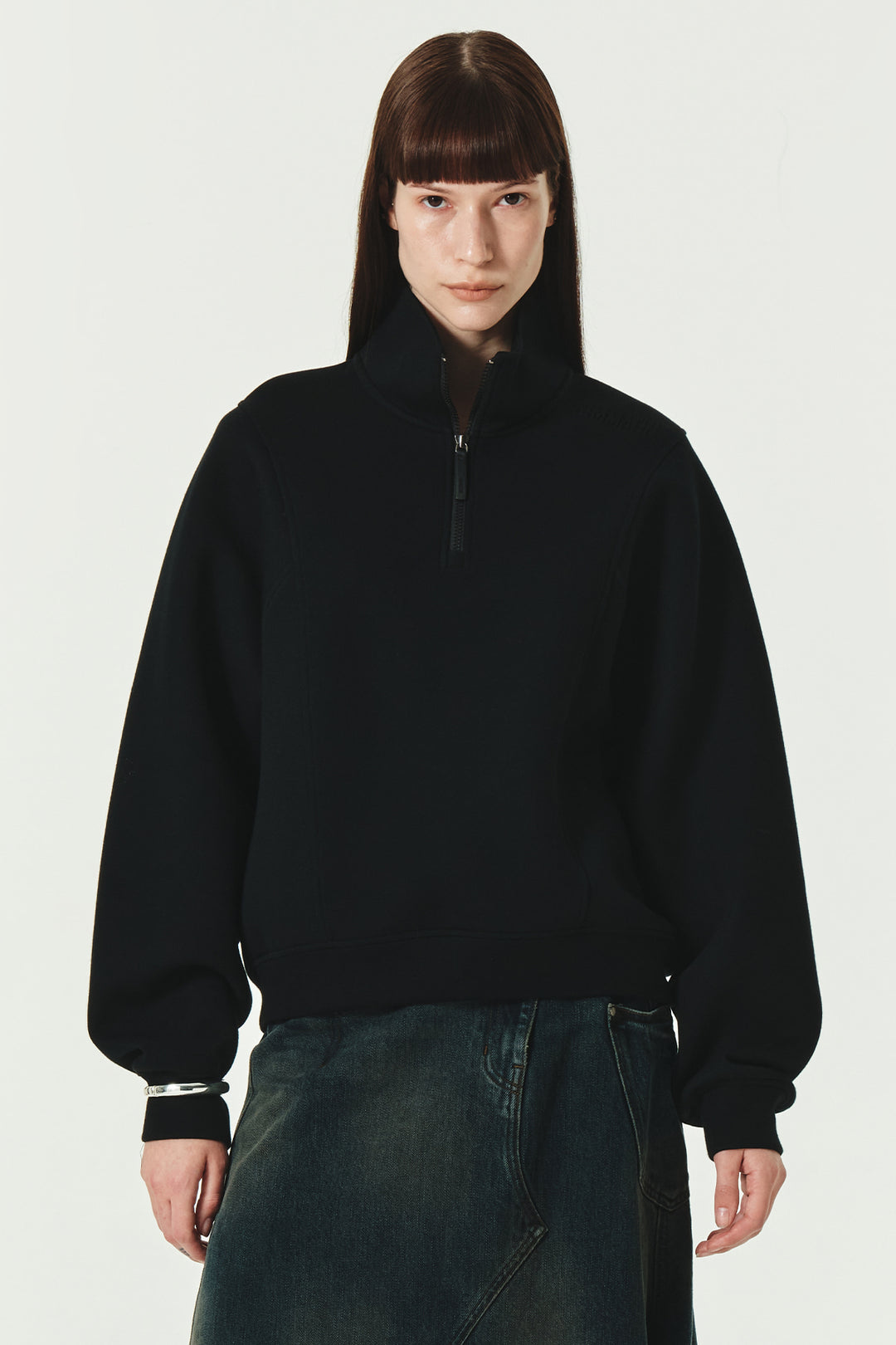 KIMMATIN Loose Half Zip Sweatshirt — Black