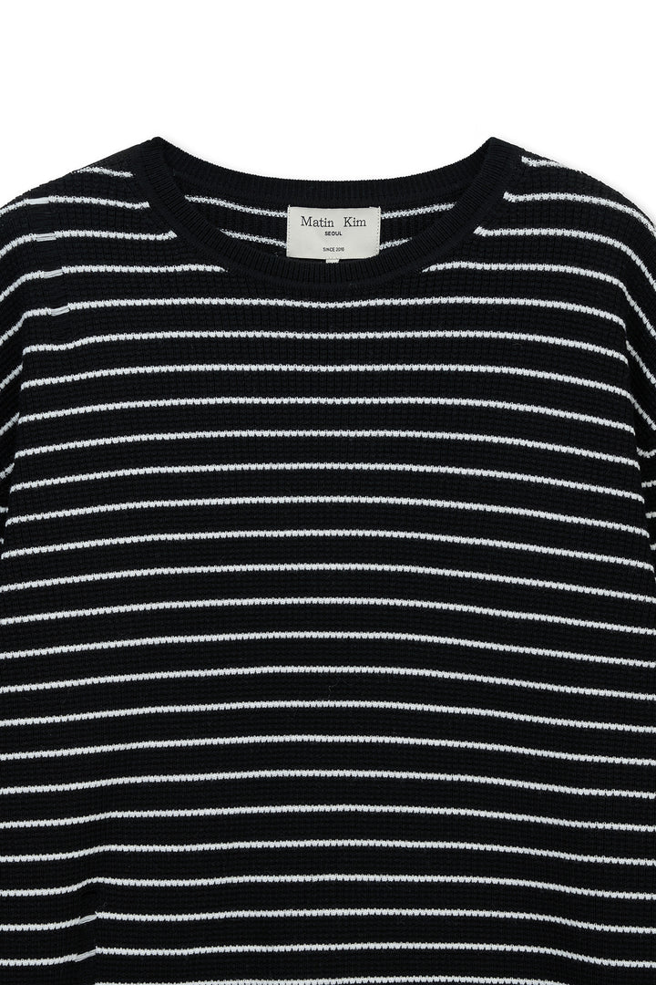 Matin Kim Stripe Damaged Loose Pullover — Black