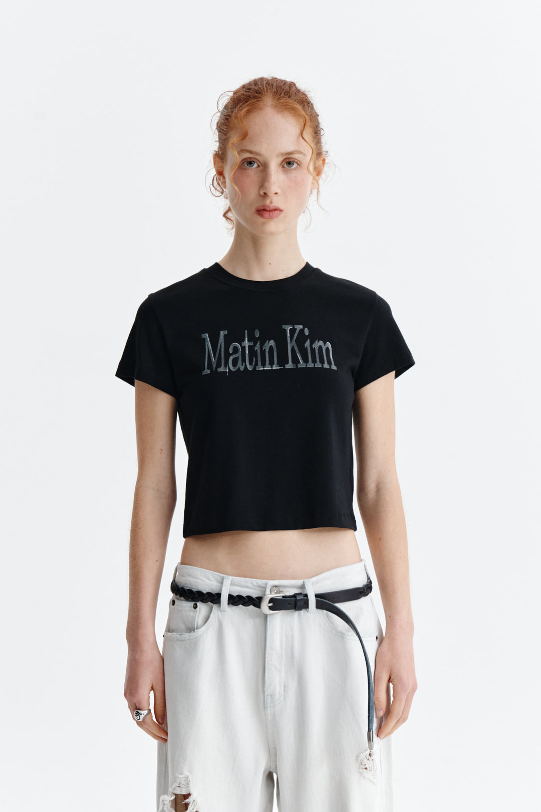 Matin Kim Pattern Artwork Logo Crop Top — Black