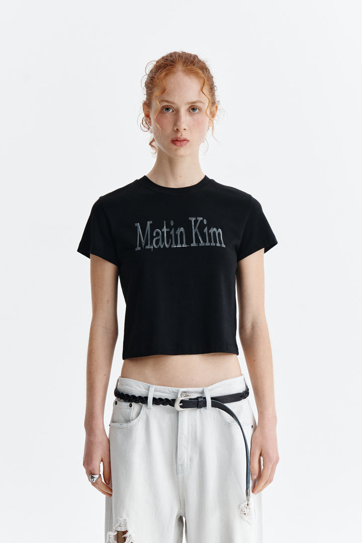 Matin Kim Pattern Artwork Logo Crop Top — Black