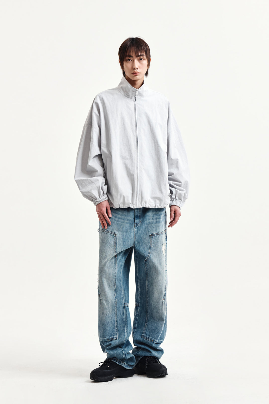 Matin Kim Back Logo High Neck Jumper — Light Grey